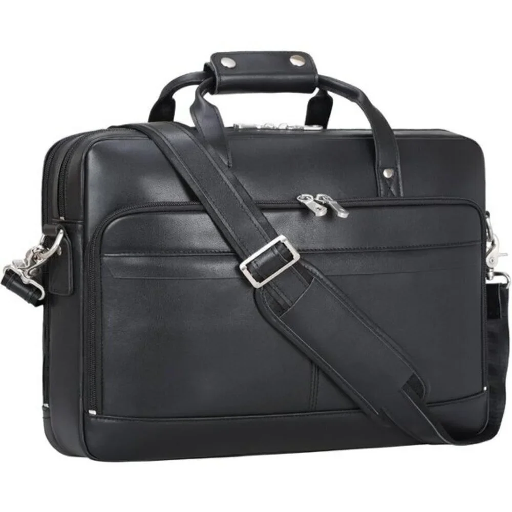 ⚡Men Black Fits 15.6 Inch Laptop Crossbody Bag Attached Leather Briefcase
